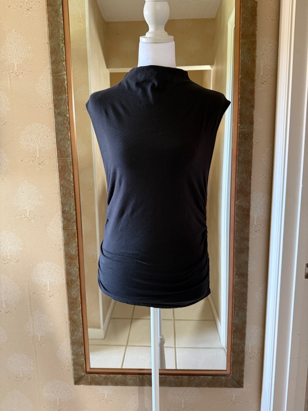 Maeve Black Sleeveless Mock-Neck Tank with Side Ruching